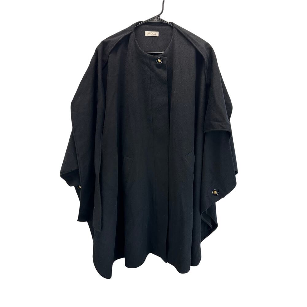 NWT Avoca Wool Cashemere Cape Jacket Neck Tie Black One Size